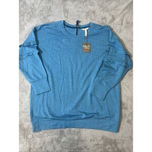 Matilda Jane Women’s Blue Ruffle Sleeve Sweatshirt Pullover Top Size M NWT